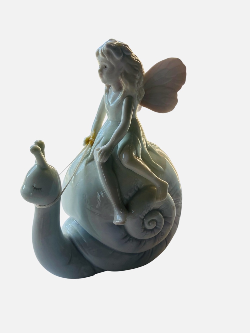 Vintage Ceramic Fairy on Snail Lamp Enesco 1989 Fairy Light White